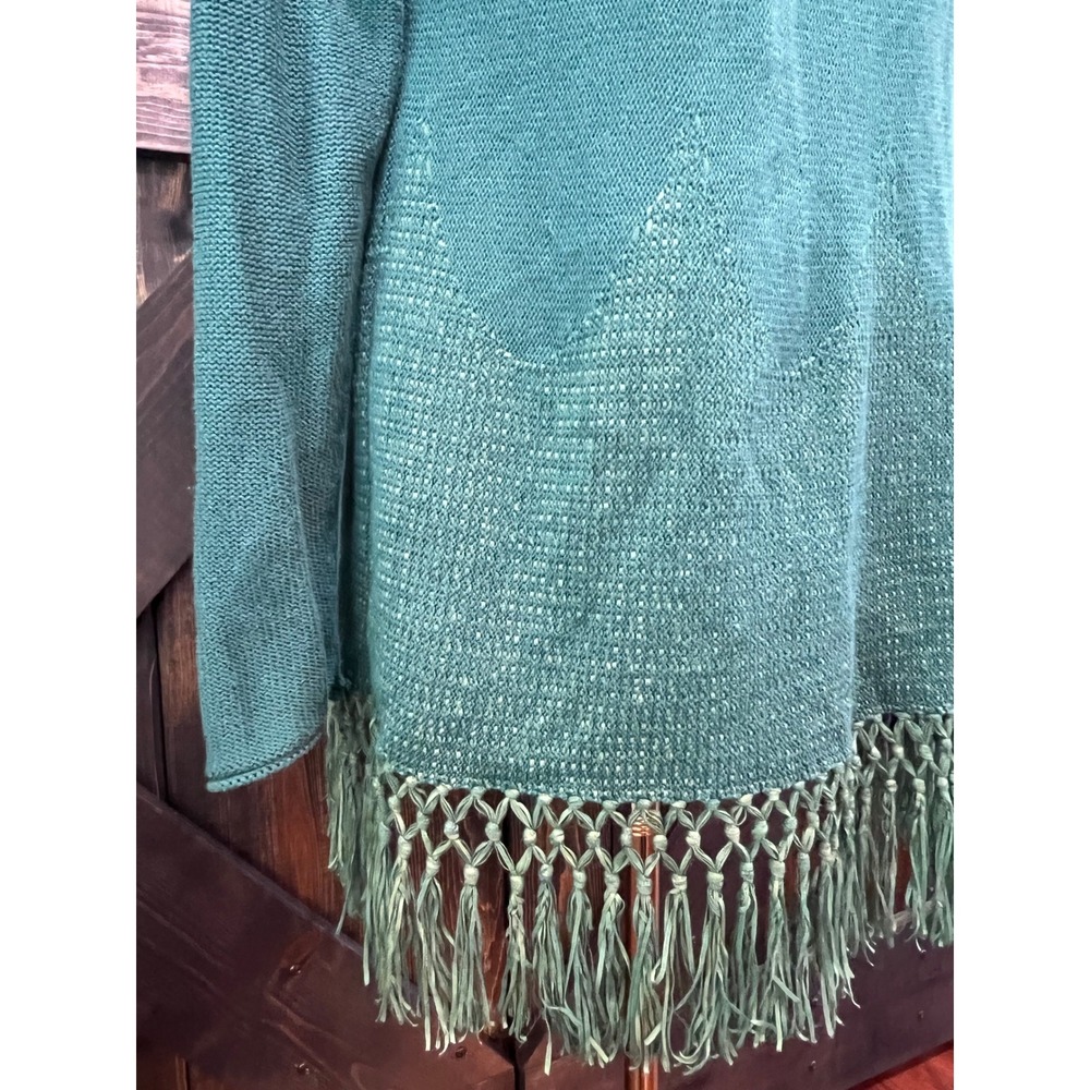 Lilly Pulitzer Teal Tatum Cardigan Sweater M Fringe Hem Open Coastal Boho Knit - Picture 10 of 10